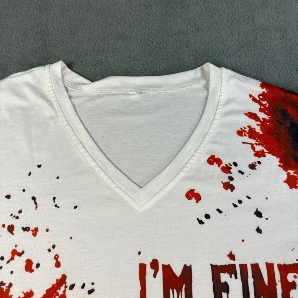 Im Fine Blood Splatter Graphic T-Shirt XL White V-Neck Halloween Horror Costume - Picture 5 of 12